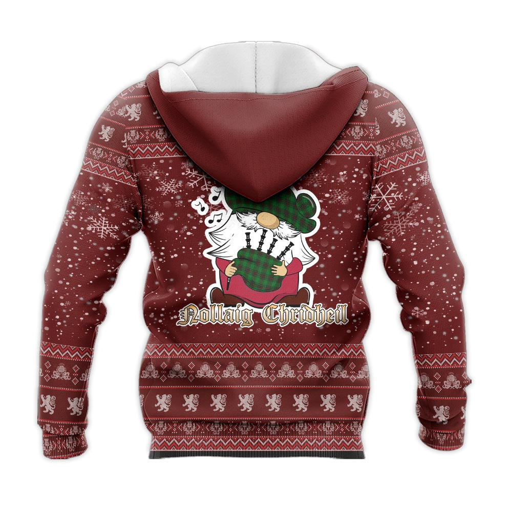 Halkerston Clan Christmas Knitted Hoodie with Funny Gnome Playing Bagpipes - Tartanvibesclothing
