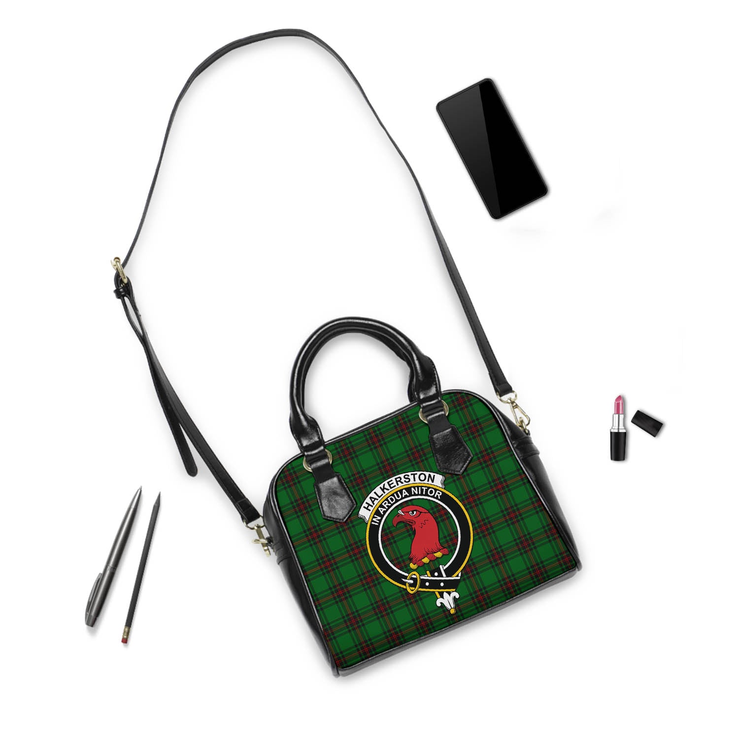 Halkerston Tartan Shoulder Handbags with Family Crest - Tartan Vibes Clothing