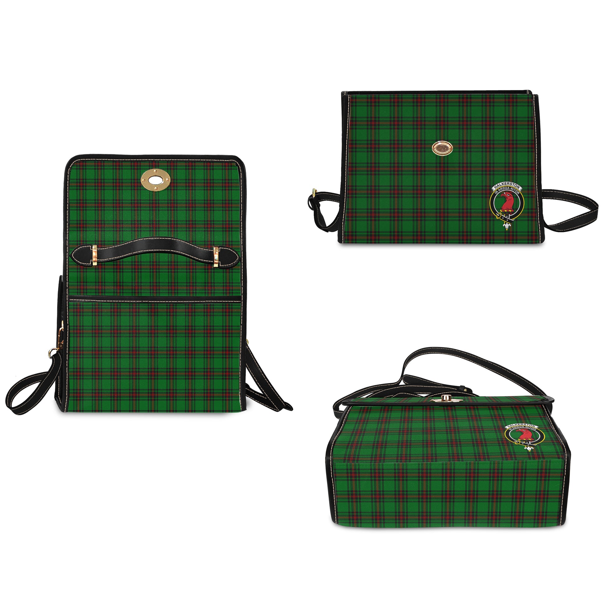 halkerston-tartan-leather-strap-waterproof-canvas-bag-with-family-crest