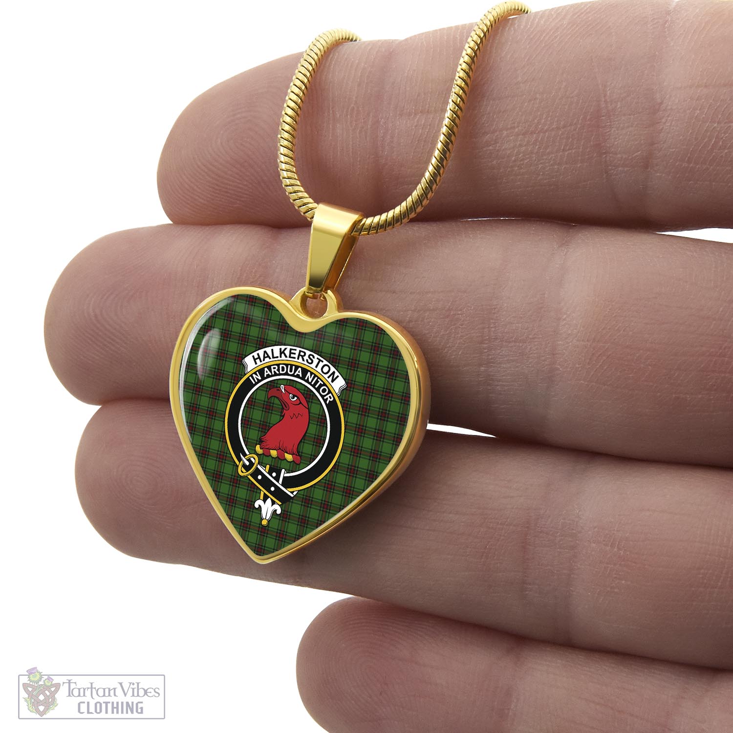 Tartan Vibes Clothing Halkerston Tartan Heart Necklace with Family Crest