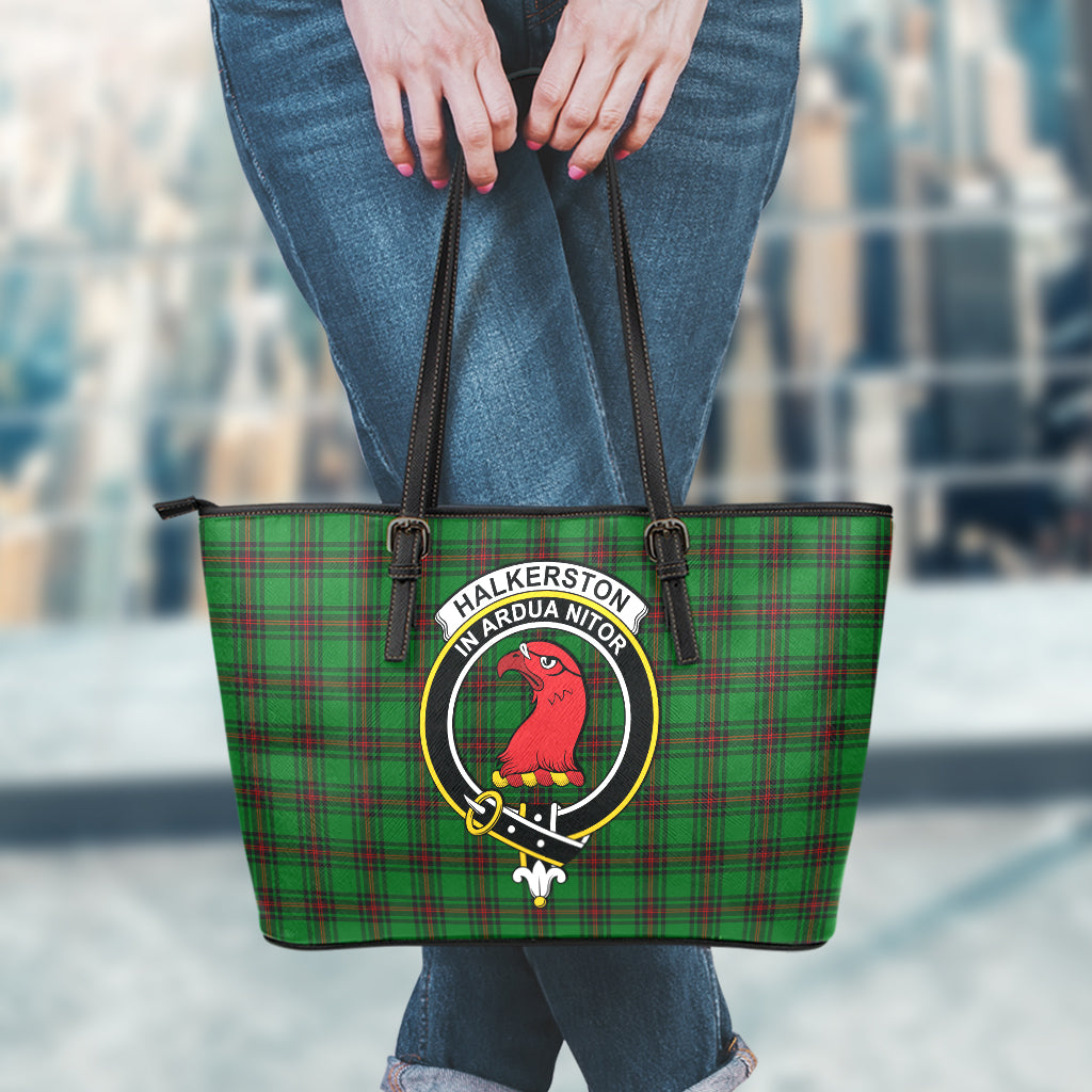 Halkerston Tartan Leather Tote Bag with Family Crest - Tartan Vibes Clothing