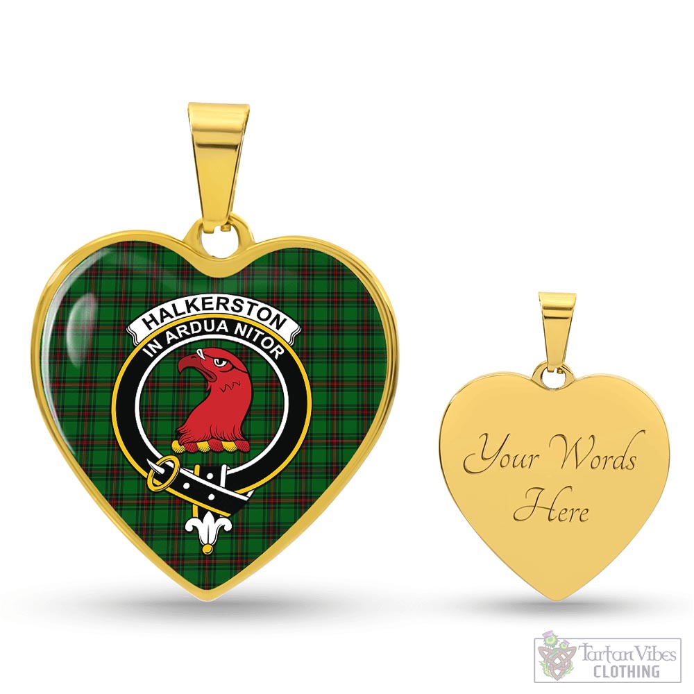 Halkerston Tartan Heart Necklace with Family Crest Luxury Necklace (Gold) Yes - Tartan Vibes Clothing