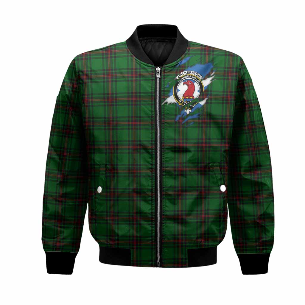 Halkerston Clan Crest In Me Tartan Bomber Jacket Scotland Flag Style