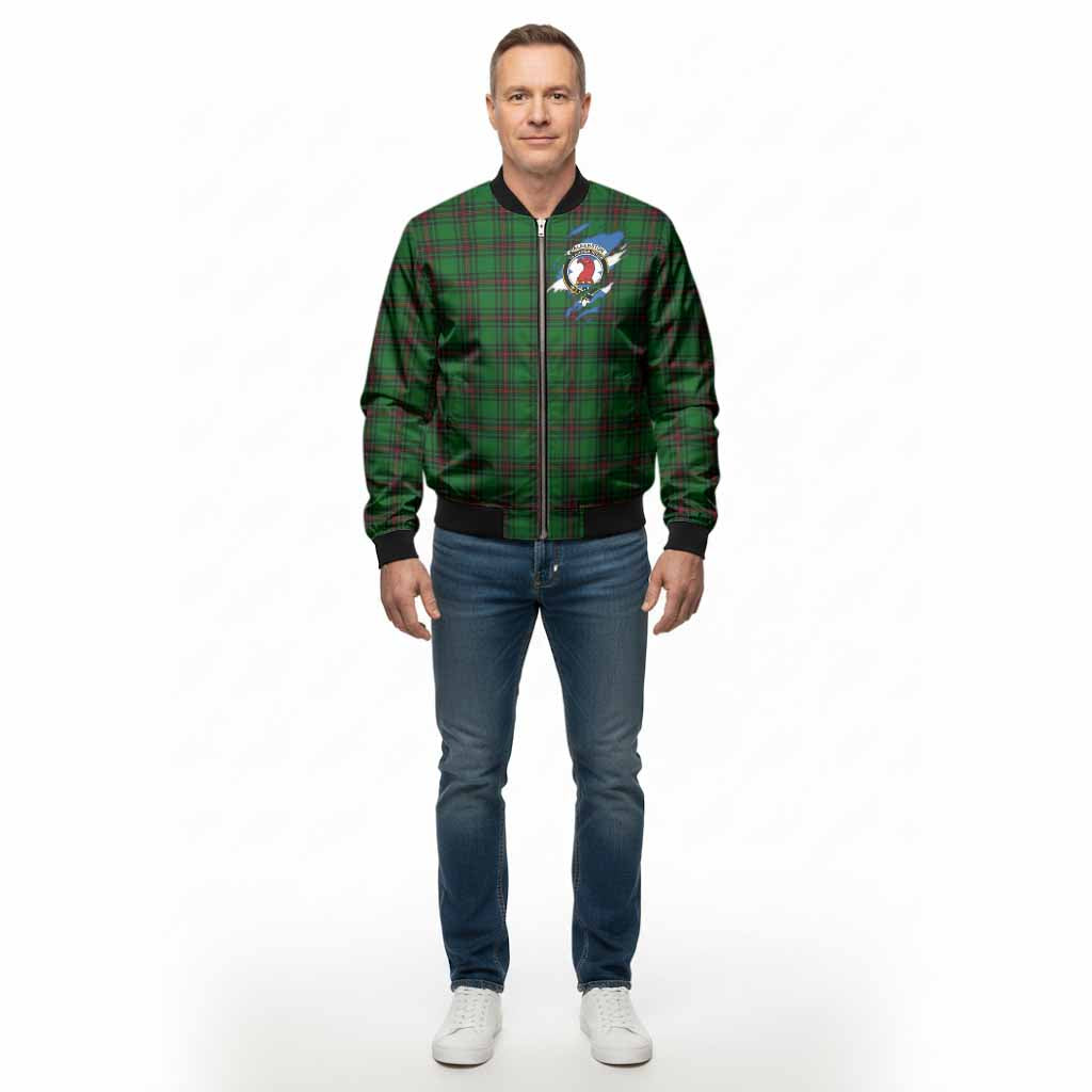 Halkerston Clan Crest In Me Tartan Bomber Jacket Scotland Flag Style