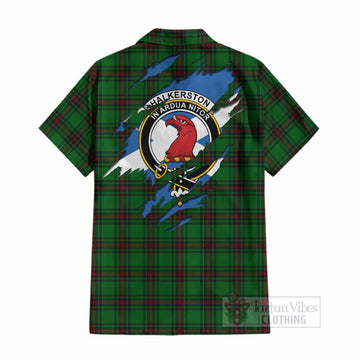 Halkerston Clan Crest In Me Tartan Cotton Hawaiian Shirt Scotland Flag Style