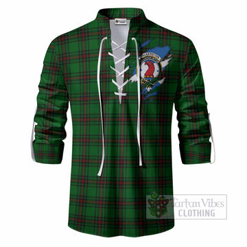 Halkerston Clan Crest In Me Tartan Ghillie Shirt Scotland Flag Style