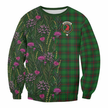 Halkerston Family Crest Tartan Sweatshirt Scottish Thistle Flower Pattern Half Style - Tartan Vibes Clothing
