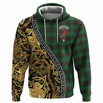 Halkerston Tartan Crest Hoodie Celtic Knot and Triple Trickle Spiral Symbols