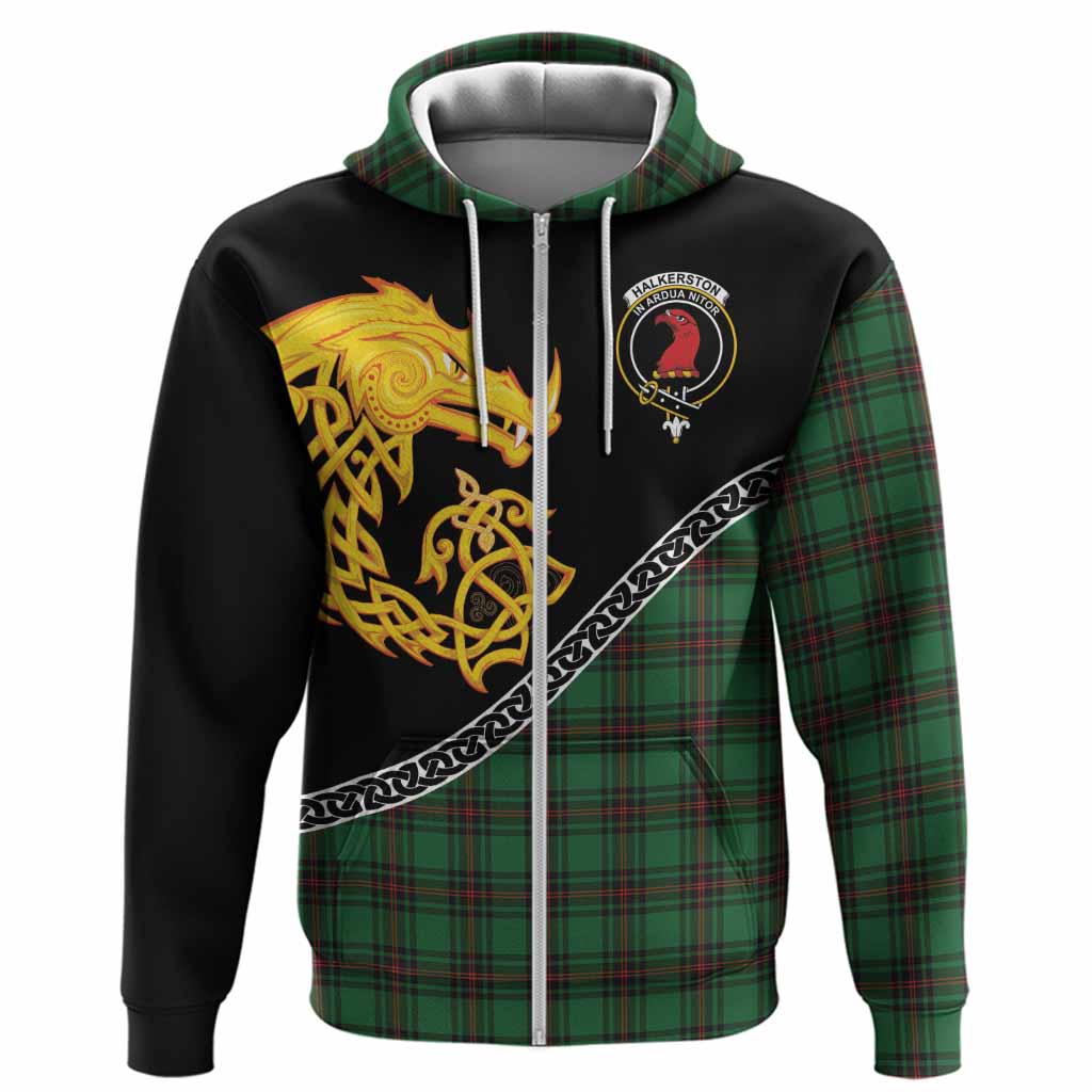 Halkerston Tartan Crest Hoodie Legendary Dragon Knot Half Style