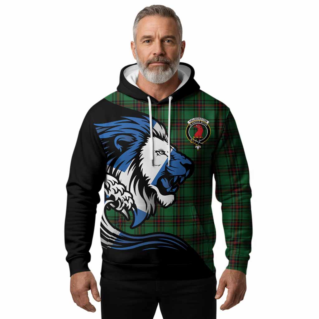 Halkerston Tartan Crest Hoodie Scottish Golden Lions Wave Flow