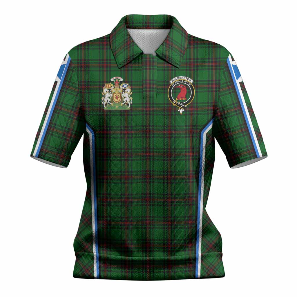 Halkerston Tartan Crest Women’s Polo Sweater Top Scotland Coat of Arm Flag Style