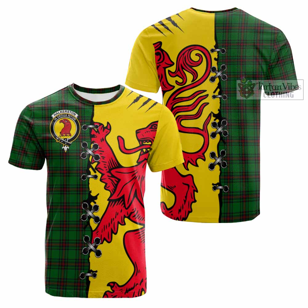Halkerston Tartan Family Crest Cotton T-shirt Lion Rampant Honor - Tartan Vibes Clothing