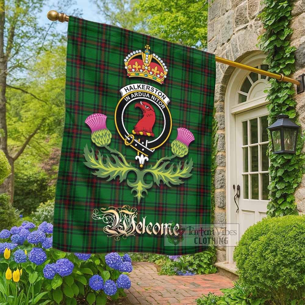 Halkerston Tartan Family Crest Garden Flag Royal Thistle Welcome Style - Tartan Vibes Clothing