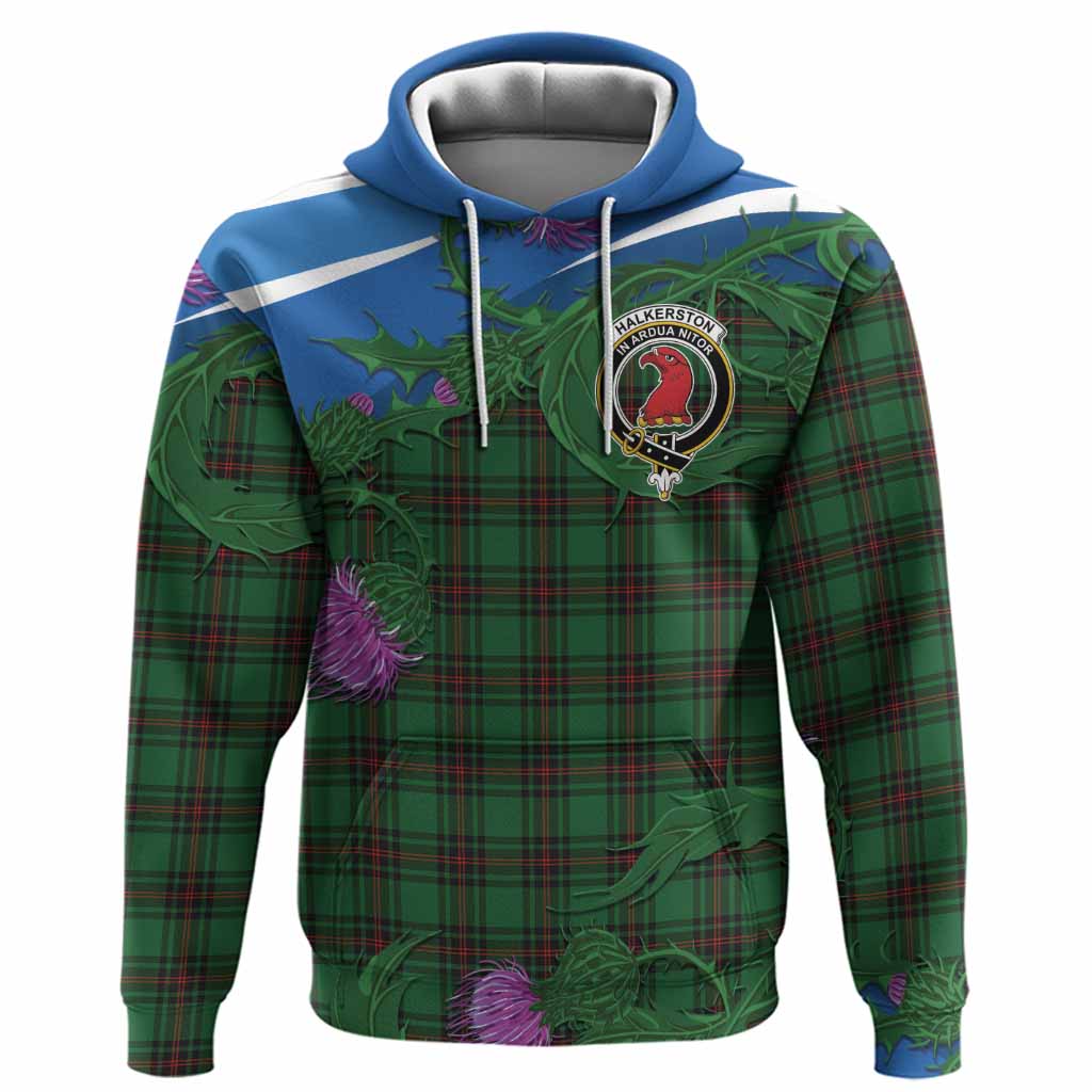 Halkerston Tartan Family Crest Hoodie Thistle in Minimalism