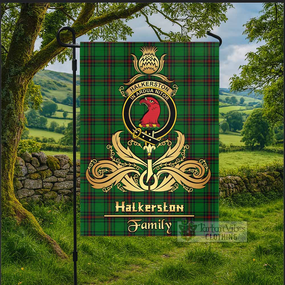 Halkerston Tartan Garden Flag with Highland Thistle Cherish Family Crest Style - Tartan Vibes Clothing