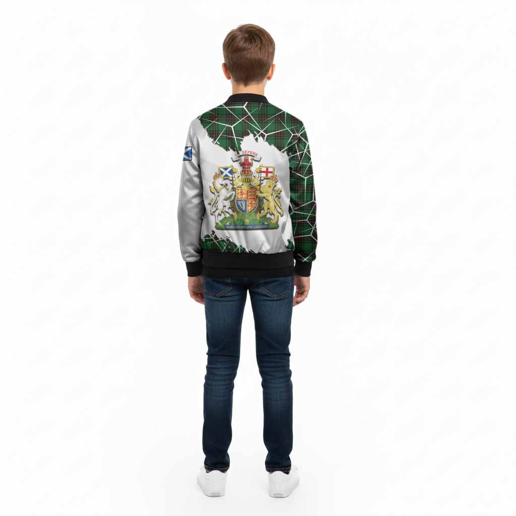 Halkerston Tartan Kid Bomber Jacket with Family Crest and Lion Rampant Grunge Style