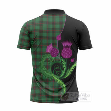 Halkerston Tartan Zipper Polo Shirt Traditional Scottish Thistle