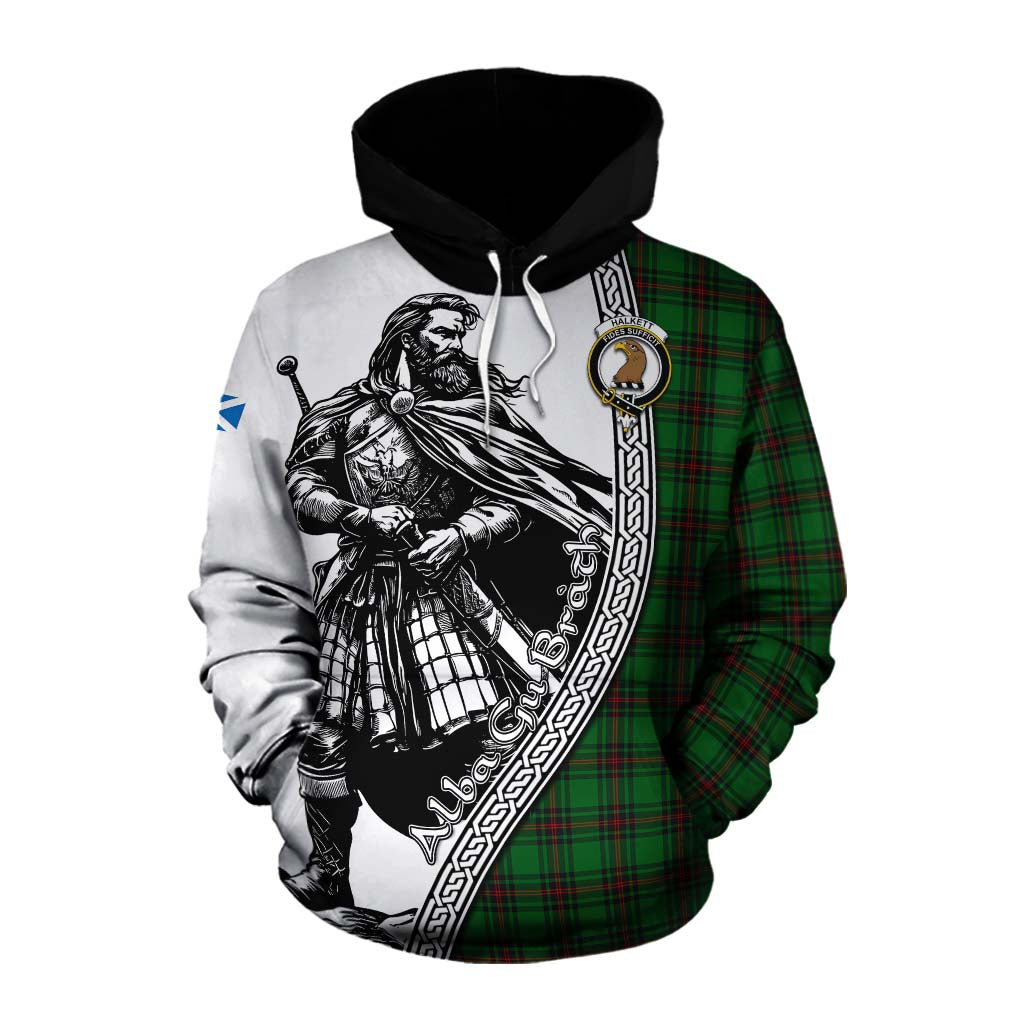 Halkett Tartan Clan Crest Cotton Hoodie with Highlander Warrior Celtic Style Pullover Hoodie XS - Tartan Vibes Clothing