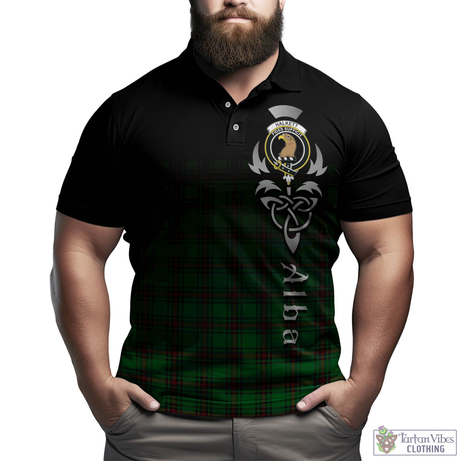 Tartan Vibes Clothing Halkett Tartan Polo Shirt Featuring Alba Gu Brath Family Crest Celtic Inspired