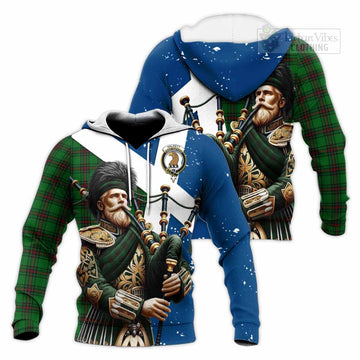 Halkett Tartan Knitted Hoodie with Family Crest Scottish Bagpiper Vibes Unisex Knitted Pullover Hoodie - Tartan Vibes Clothing