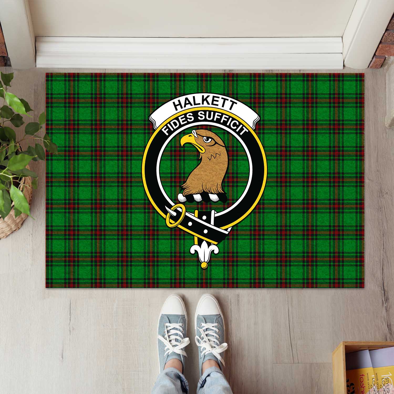 Halkett Tartan Rubber Doormat with Family Crest L 60*90cm - Tartan Vibes Clothing