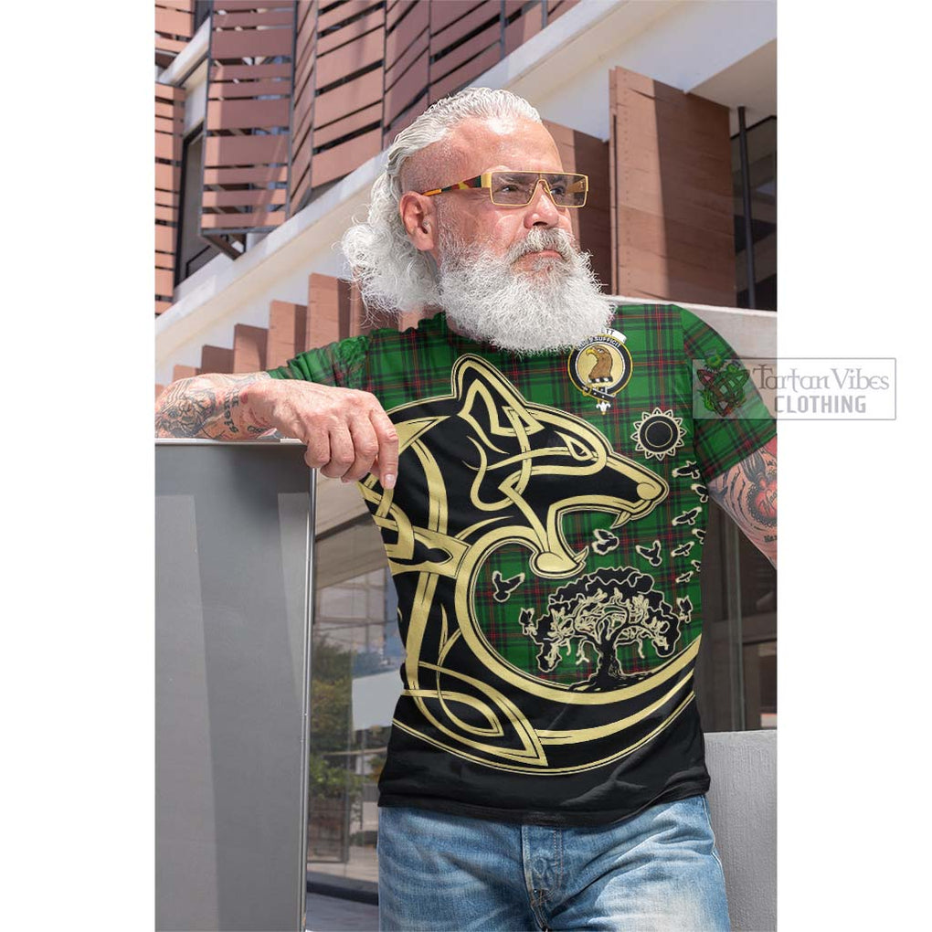 Halkett Tartan Cotton T-shirt with Family Crest Celtic Wolf Style Men's Shirt - Tartan Vibes Clothing