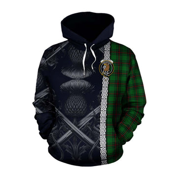 Halkett Tartan Cotton Hoodie with Family Crest Cross Sword Thistle Celtic Vibes Pullover Hoodie XS - Tartan Vibes Clothing