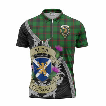 Halkett Tartan Family Crest Zipper Polo Shirt Lion Rampant Royal Thistle Shield Celtic Inspired Unisex - Tartan Vibes Clothing