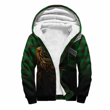 Halkett Crest Tartan Sherpa Hoodie with Golden Lion Emblem Celtic Style Unisex S - Tartan Vibes Clothing