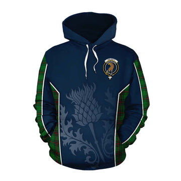 Tartan Vibes Clothing Halkett Tartan Cotton Hoodie with Family Crest and Scottish Thistle Vibes Sport Style