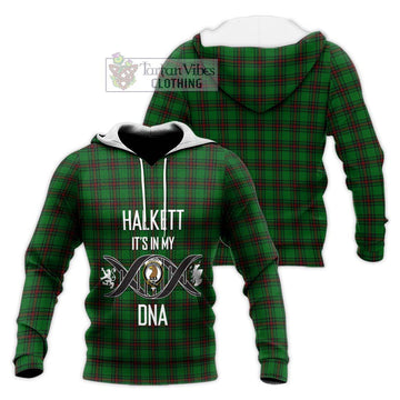 Halkett Tartan Knitted Hoodie with Family Crest DNA In Me Style Unisex Knitted Pullover Hoodie - Tartan Vibes Clothing