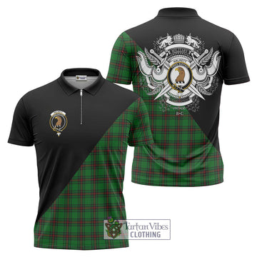 Halkett Tartan Zipper Polo Shirt with Family Crest and Military Logo Style Unisex - Tartan Vibes Clothing