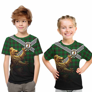 Halkett Crest Tartan Kid T-Shirt with Golden Lion Emblem Celtic Style Youth XL Size14 - Tartan Vibes Clothing