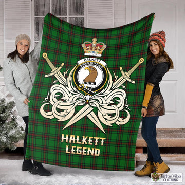 Halkett Tartan Blanket with Clan Crest and the Golden Sword of Courageous Legacy X-Large 59 x 79 inches 150 x 200 cm - Tartan Vibes Clothing