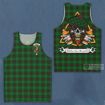 Halkett Tartan Men's Tank Top with Family Crest and Bearded Skull Holding Bottles of Whiskey Men - Tartan Vibes Clothing