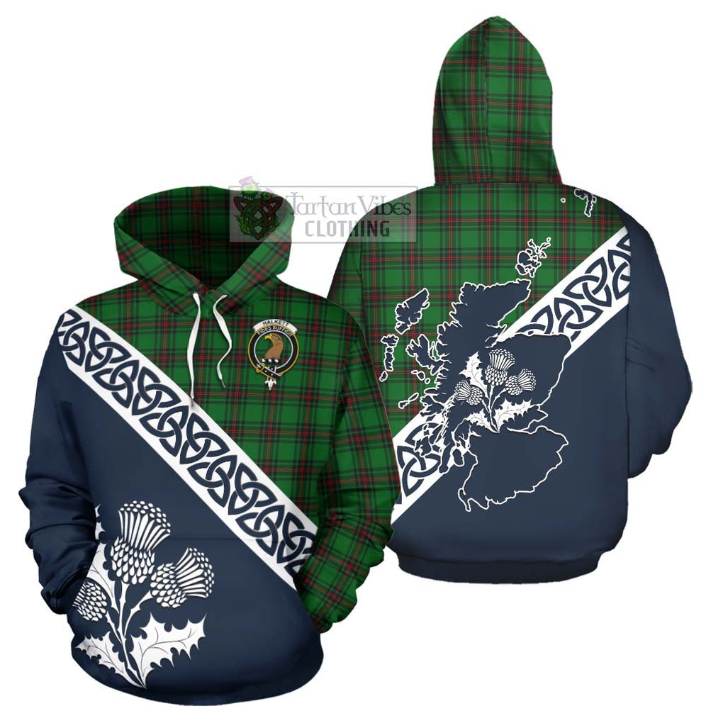 Halkett Tartan Hoodie Featuring Thistle and Scotland Map Zip Hoodie - Tartan Vibes Clothing