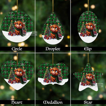 Halkett Tartan Christmas Aluminium Ornament with Adorable Highland Coo Aluminium - Tartan Vibes Clothing