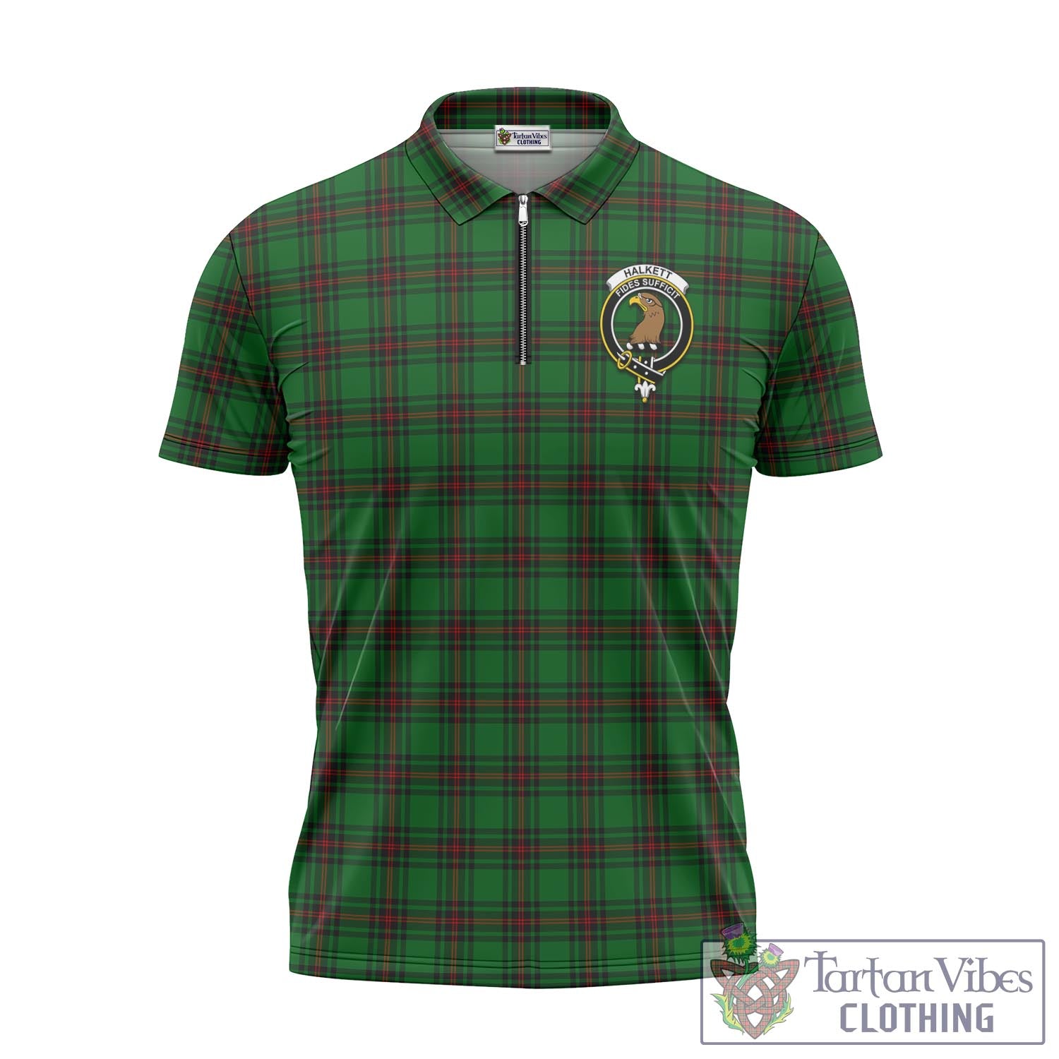 Halkett Tartan Zipper Polo Shirt with Family Crest Unisex - Tartan Vibes Clothing