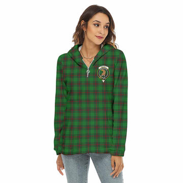 Halkett Tartan Women's Borg Fleece Hoodie with Half Zip with Family Crest Female - Tartan Vibes Clothing