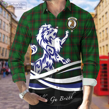 Halkett Tartan Long Sleeve Button Up Shirt with Alba Gu Brath Regal Lion Emblem