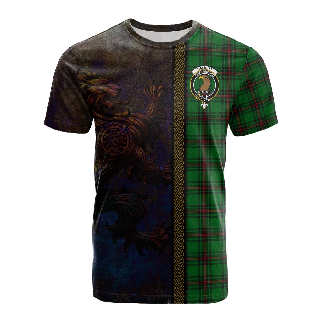 Tartan Vibes Clothing Halkett Tartan Family Crest Cotton T-shirt Alba Gu Brath Be Brave Lion Ancient Style