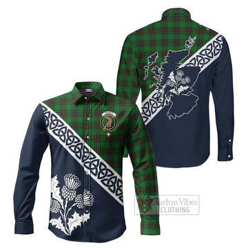 Halkett Tartan Long Sleeve Button Shirt Featuring Thistle and Scotland Map Men's Shirt S - Tartan Vibes Clothing