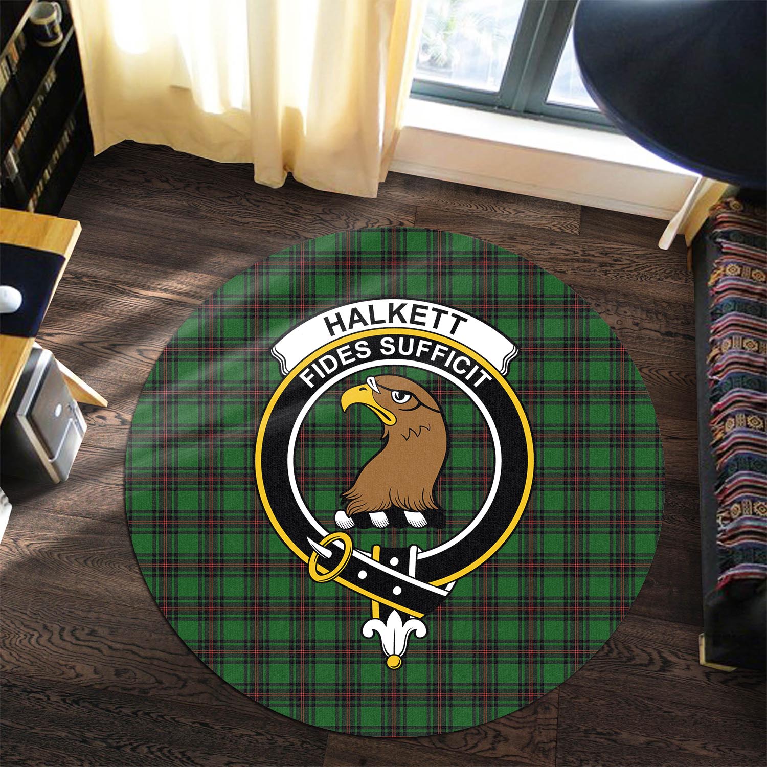 Halkett Tartan Round Rug with Family Crest Premium Round Rug - Tartan Vibes Clothing
