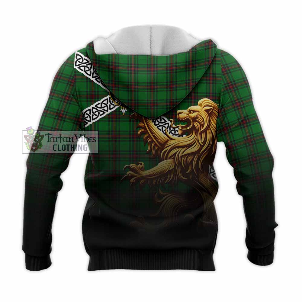 Tartan Vibes Clothing Halkett Crest Tartan Knitted Hoodie with Golden Lion Emblem Celtic Style