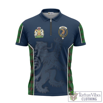 Halkett Tartan Zipper Polo Shirt with Family Crest and Lion Rampant Vibes Sport Style