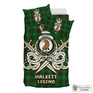 Halkett Tartan Bedding Set with Clan Crest and the Golden Sword of Courageous Legacy