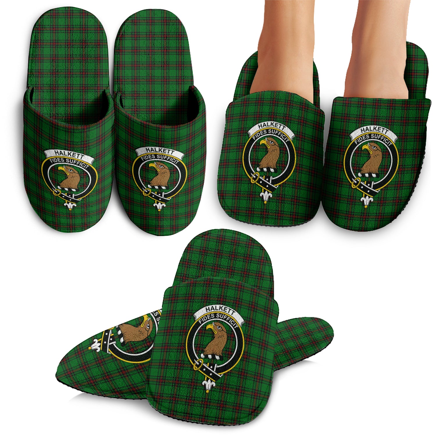 Halkett Tartan Home Slippers with Family Crest - Tartan Vibes Clothing