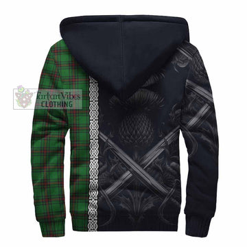 Halkett Tartan Sherpa Hoodie with Family Crest Cross Sword Thistle Celtic Vibes - Tartan Vibes Clothing