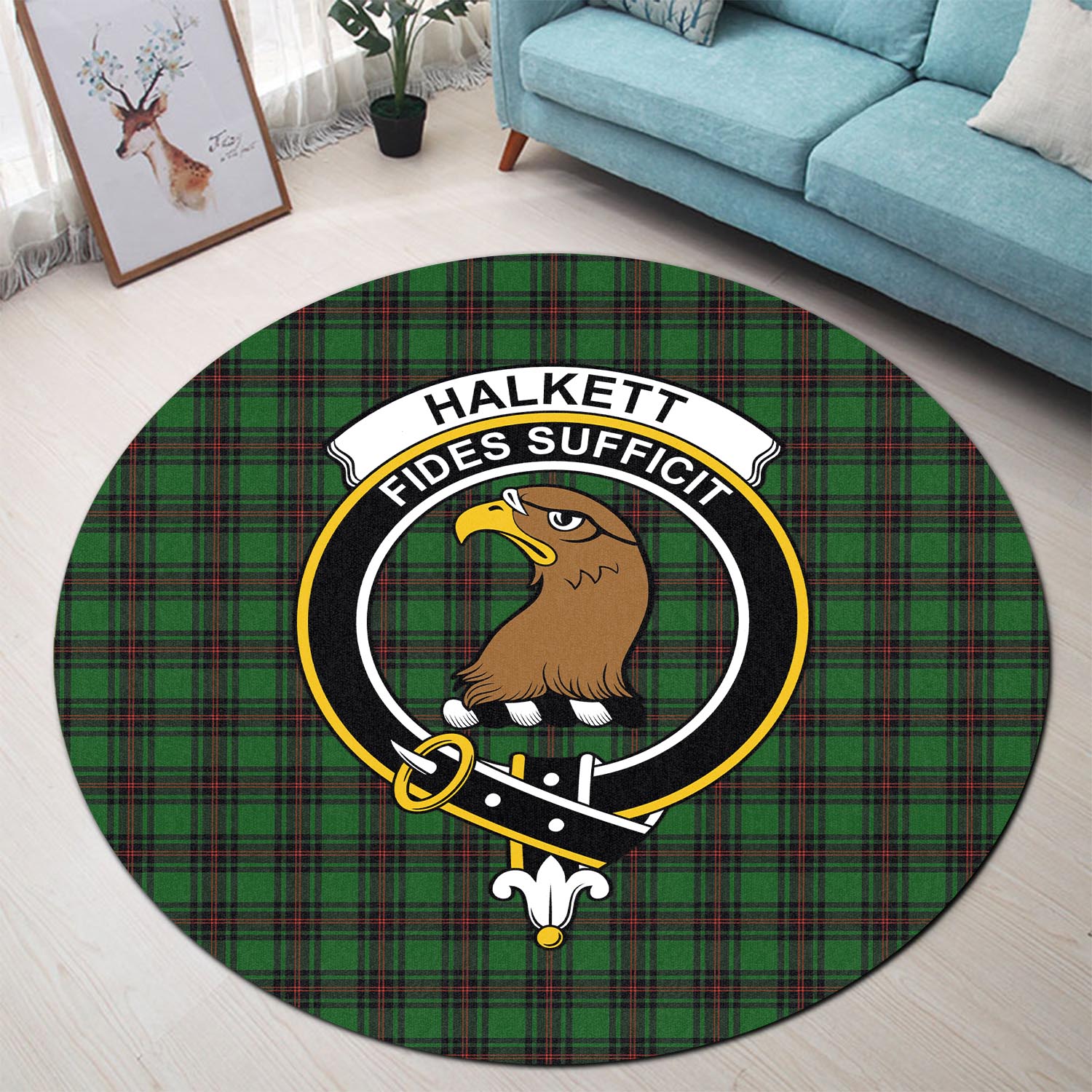 Halkett Tartan Round Rug with Family Crest - Tartan Vibes Clothing