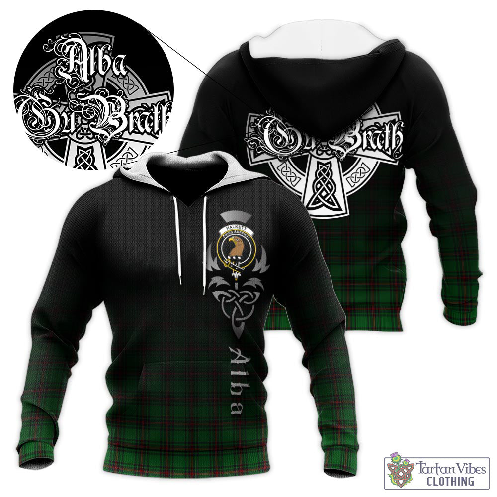 Halkett Tartan Knitted Hoodie Featuring Alba Gu Brath Family Crest Celtic Inspired - Tartan Vibes Clothing